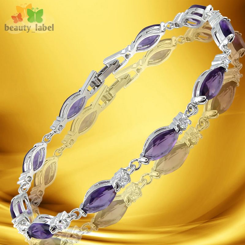 Fashion Lady Jewelry Purple Amethyst White Gold Gold GP Bracelet Hand