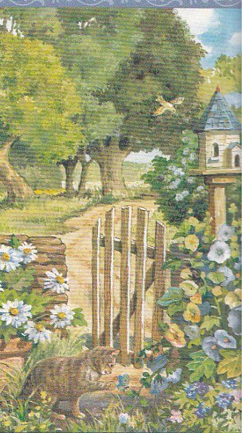 Cottage Rock Wall English Garden Wallpaper Border Cat