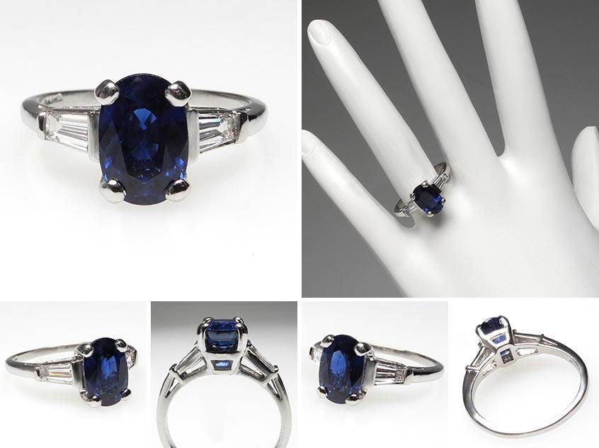 oval cut blue sapphire tapered baguette diamond engagement ring solid