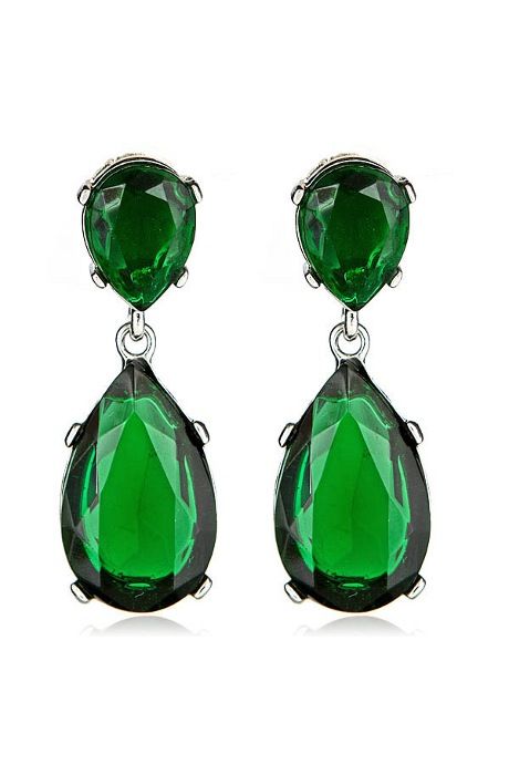  Jay Lane New KJL Silver Emerald Swarovski Crystal Drop Earrings