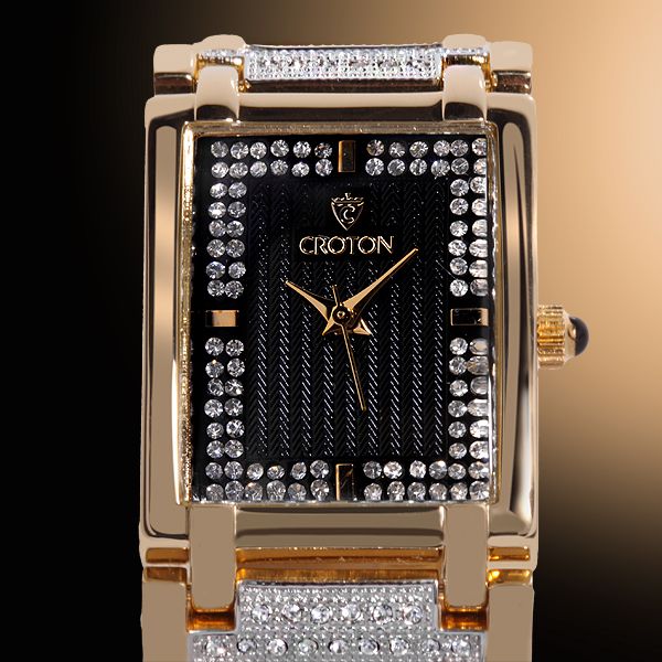 Croton Heritage Series, Swarovski Crystals Black Face Gold Tone Case