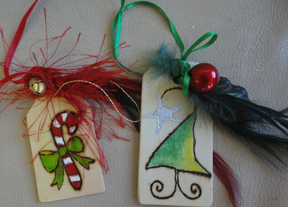Custom Wood Handcrafted Xmas Ornaments candy cane tree gift tags