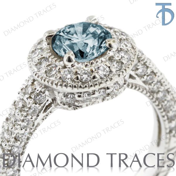  Blue SI2 Round Genuine Diamond 14k Gold Halo Engagement Ring 2.75mm