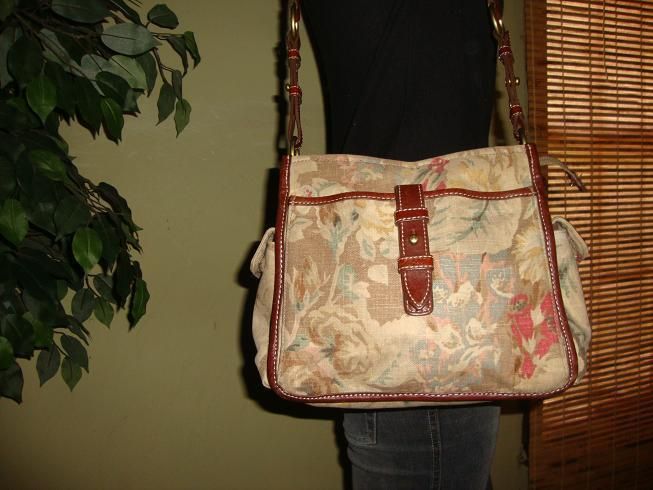 Flowered Brown Canvas Leather Fossil No 054 Shoulder Crossbody bag