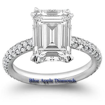 Solitaire Emerald Cut w Pave Round Diamond Ring GIA 18K