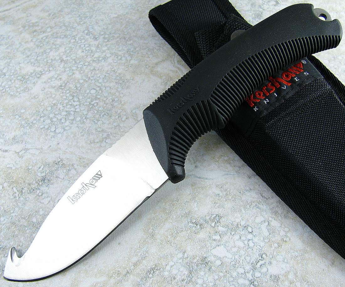 Kershaw Elk Skinner II Guthook Fixed Blade Knife 8Cr13MoV Steel Rubber