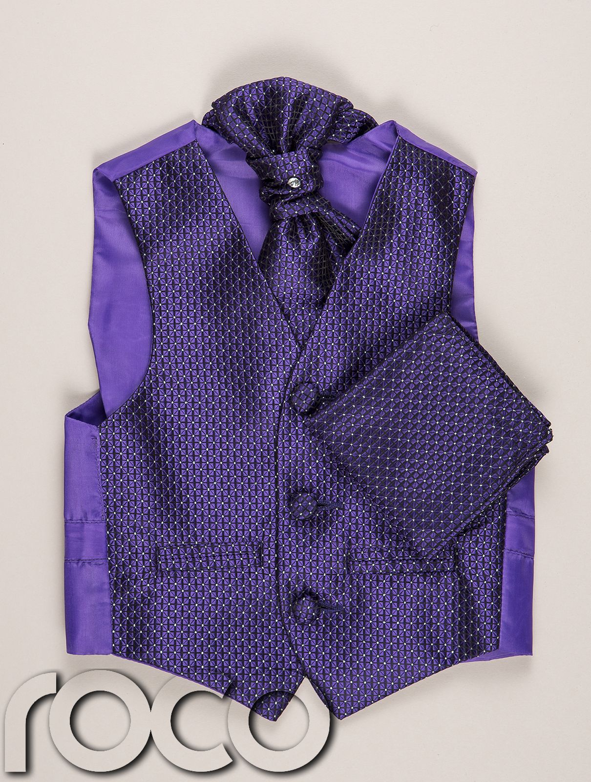 Boys Purple Waistcoat Cravat Handkerchief Set Wedding Prom Christening