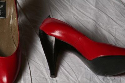 Womens Vintage 80s Van Eli Red Black Leather Heels Pumps Shoes Sz 8 5