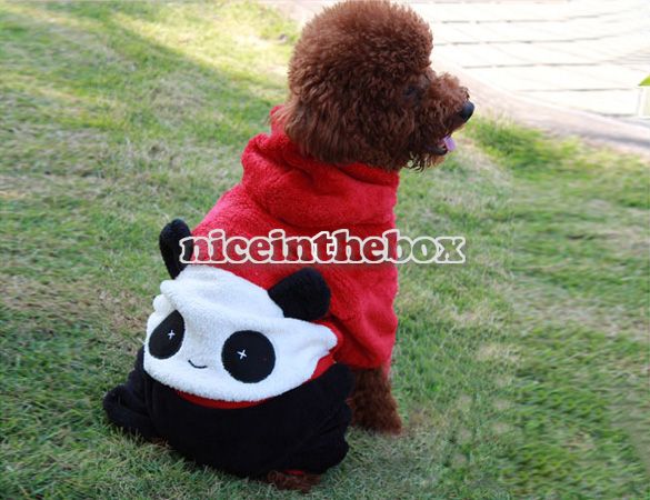 Casual Panda Pattern Pet Dog Hooded Coat Jumpsuit Clothes Apparel S M