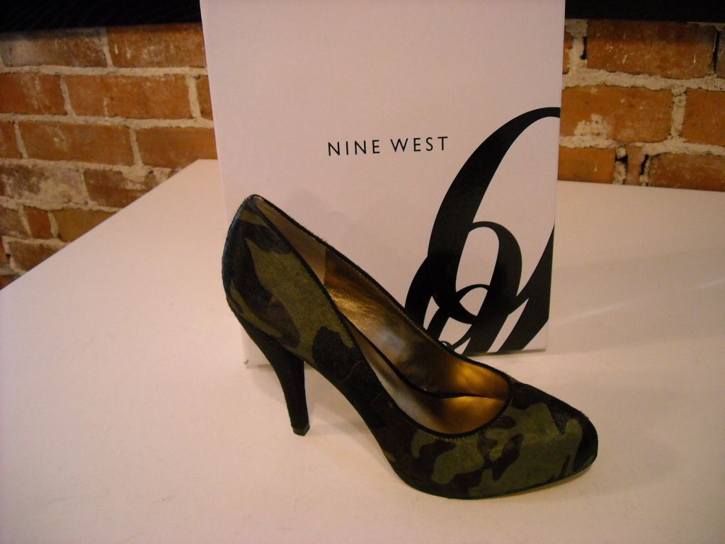 Nine West Finney Olive Green Camo Hair Calf Pumps New