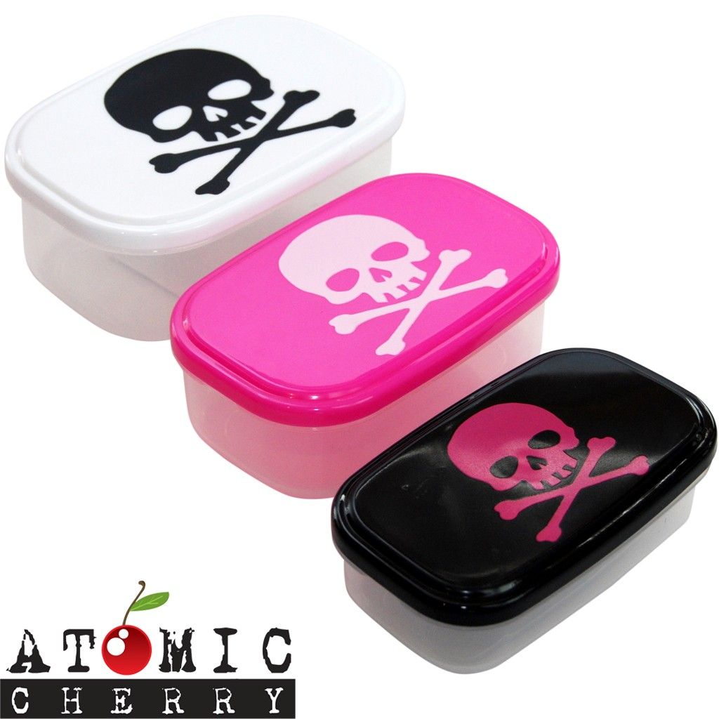 Skull Bones Food Storage Containers 3 Piece Rockabilly Pirate Lunch