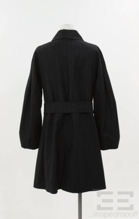 Giorgio Armani Black Label Navy Wool Pinstripe Ladies Trench Jacket
