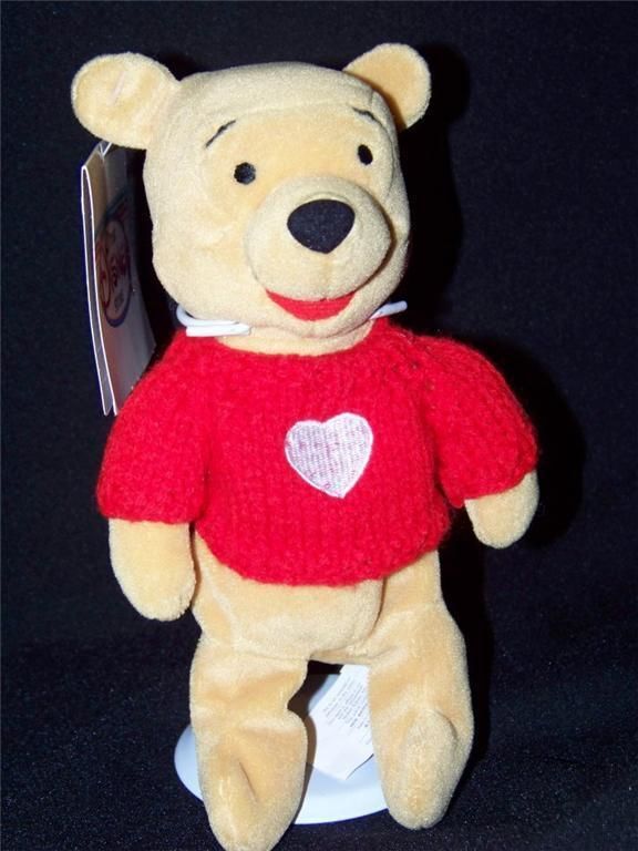 WINNIE THE POOH bear RED SWEATER stuffed beanbag plush DISNEY Toys