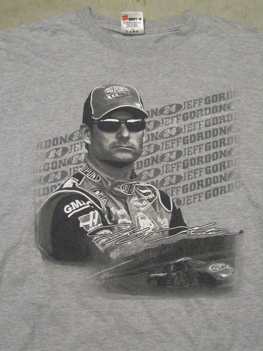   Authentics NASCAR Jeff Gordon 24 Mens L Gray T Shirt Short Sleeve