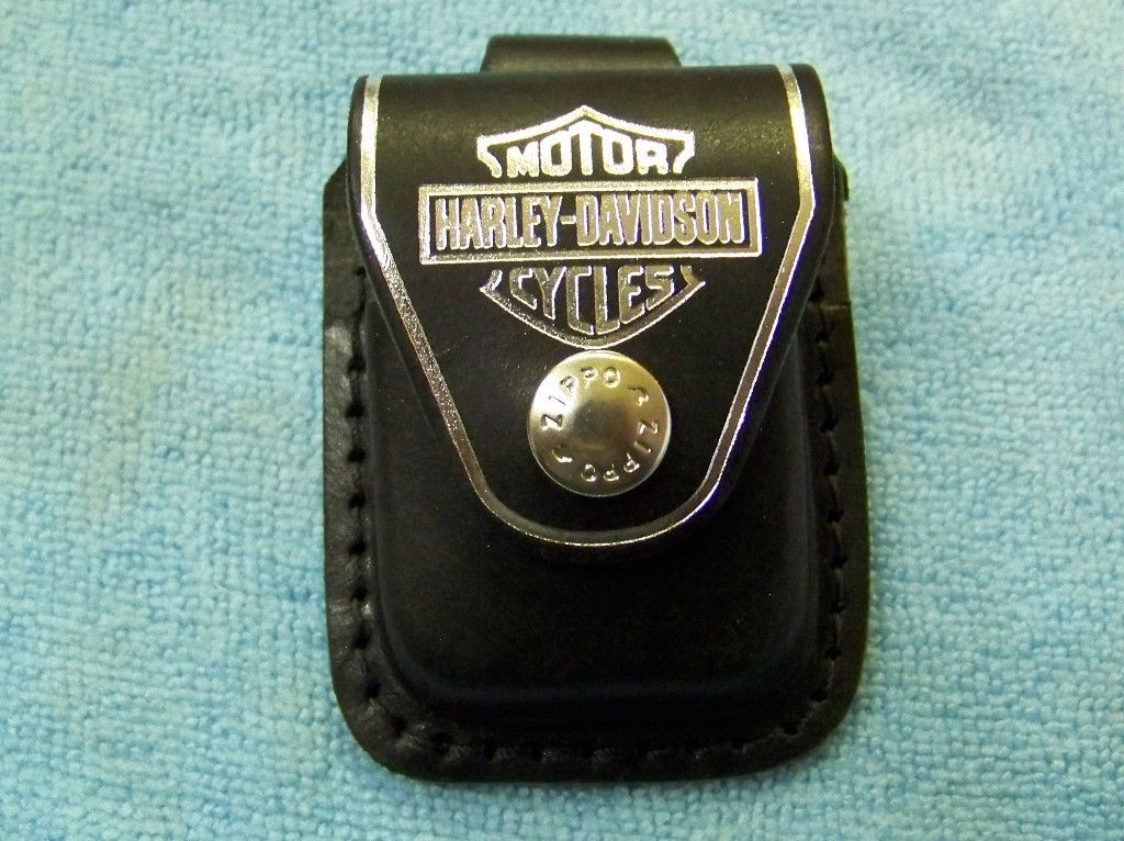 Zippo Lighter Pouch Case Harley Davidson Black Leather With Belt Loop