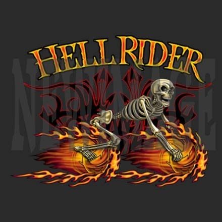 Mens Biker Long Sleeve Hell Rider Skeleton on Motorcycle Wheels on