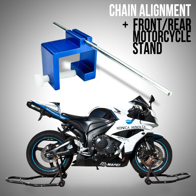 Front and Rear Lift Motorcycle Stand Swingarm Spool Black & Chain