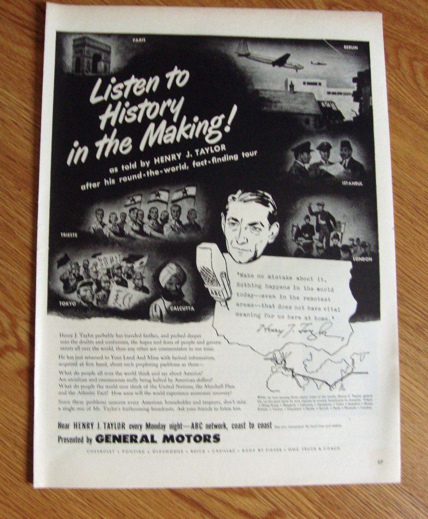  1949 ABC Radio Network Ad Henry J Taylor