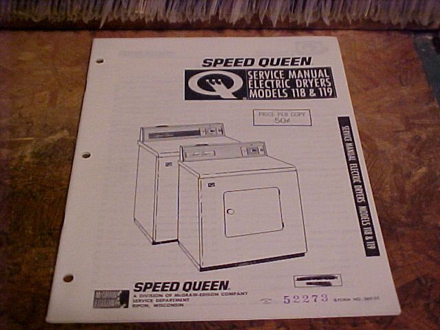 Speed Queen 1964 Dryer Service Manual Elect No 118 119