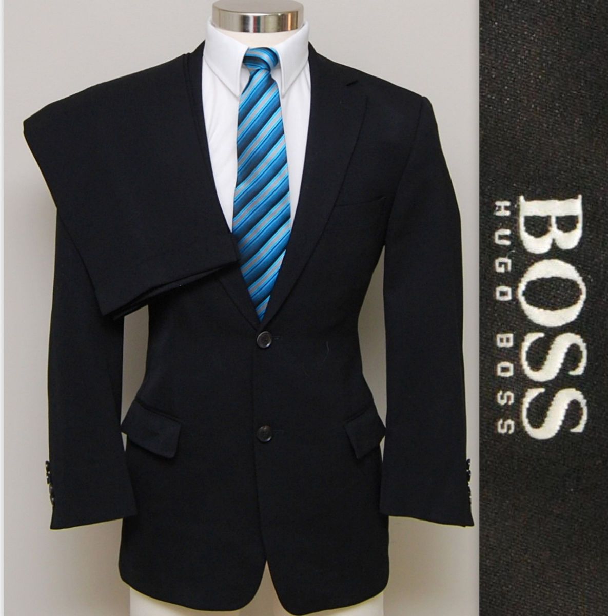 Distinguised Mens 40s Hugo Boss Black Wool Suit