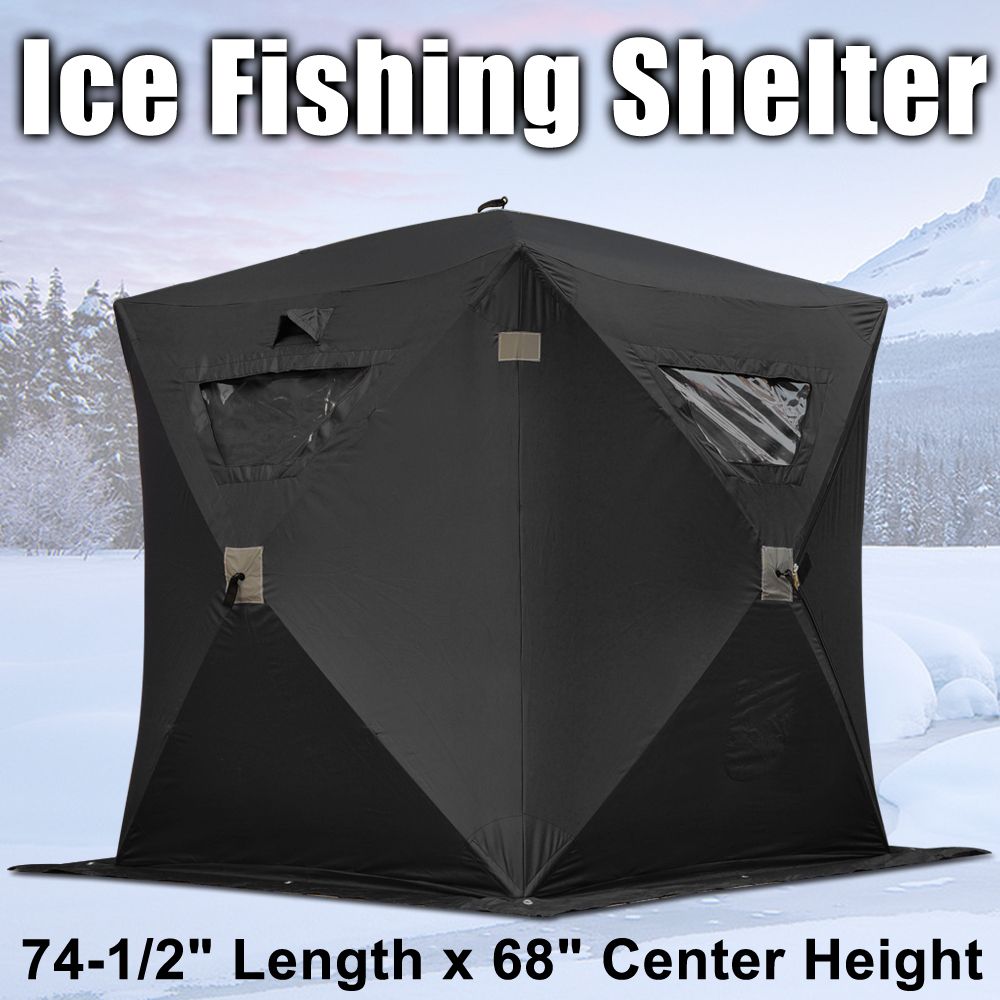 Black Ice Fishing Shelter Tent 1 Person 2 Man Pop Up Portable Fish