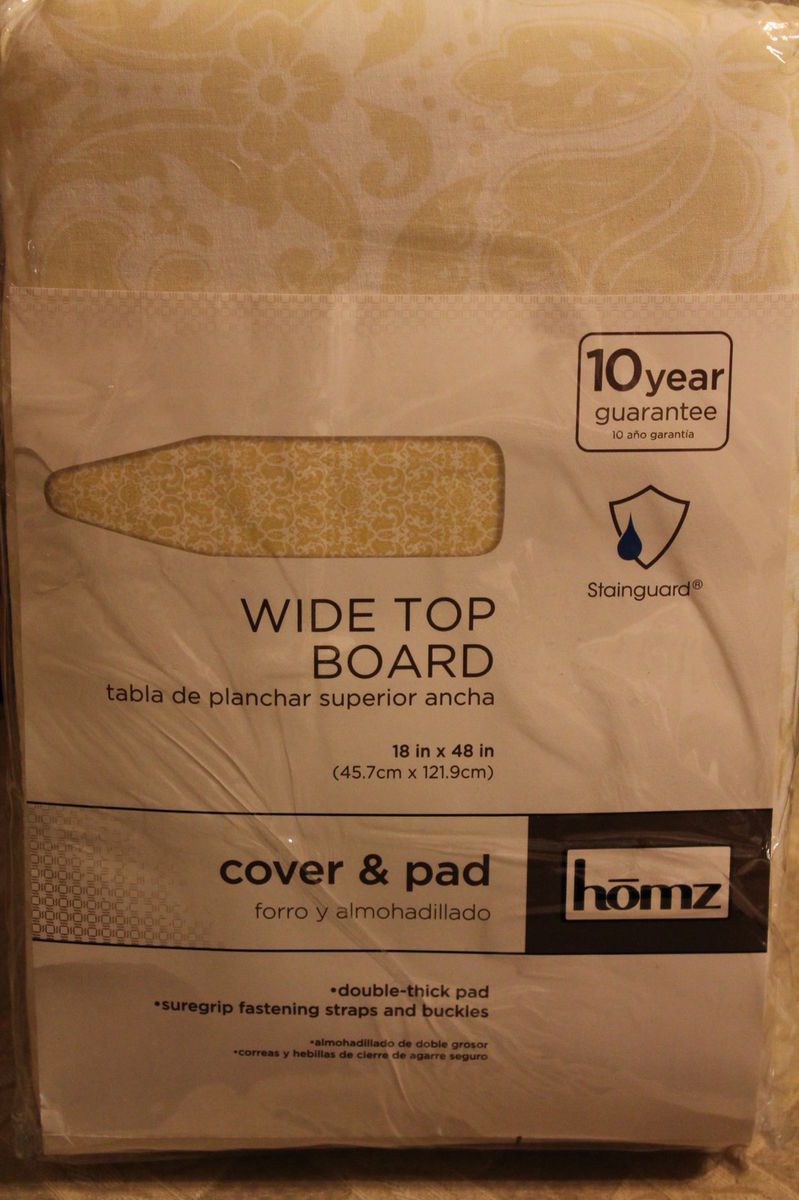 Homz Yellow Damask 48 x 18 Wide Top Ironing Board Cover Pad