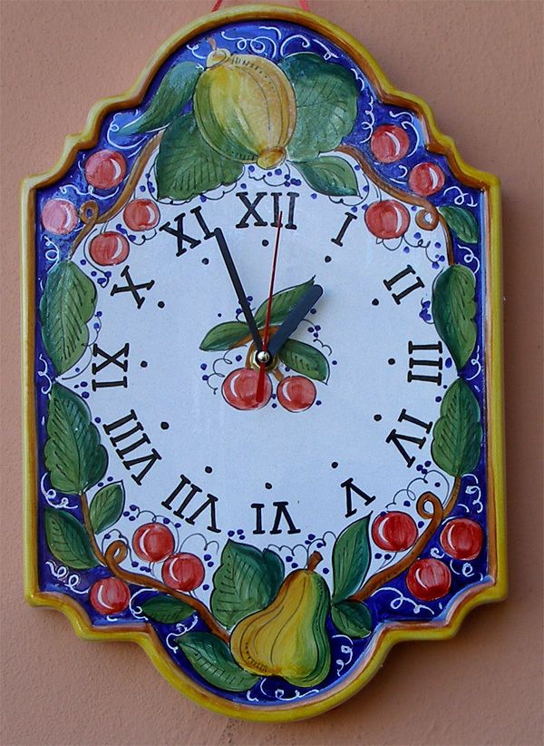 Deruta Italian Pottery Frutta Blue Wall Clock