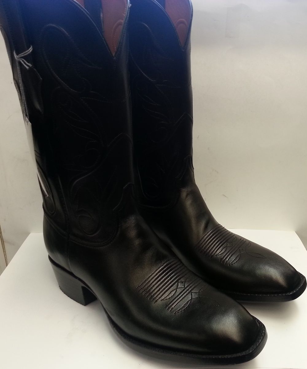 New Black Jack Texas Black French Calf Handmade Cowboy Boots Inlay