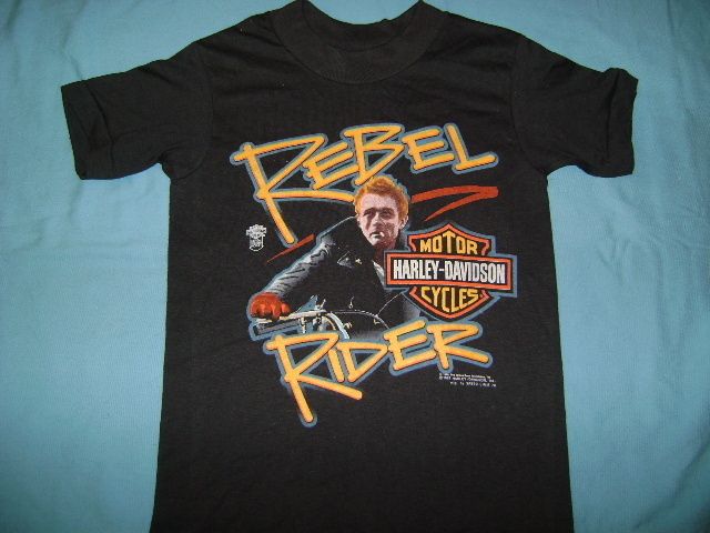 Vintage New James Dean Harley Davidson Rebel Rider Black 80s T Shirt