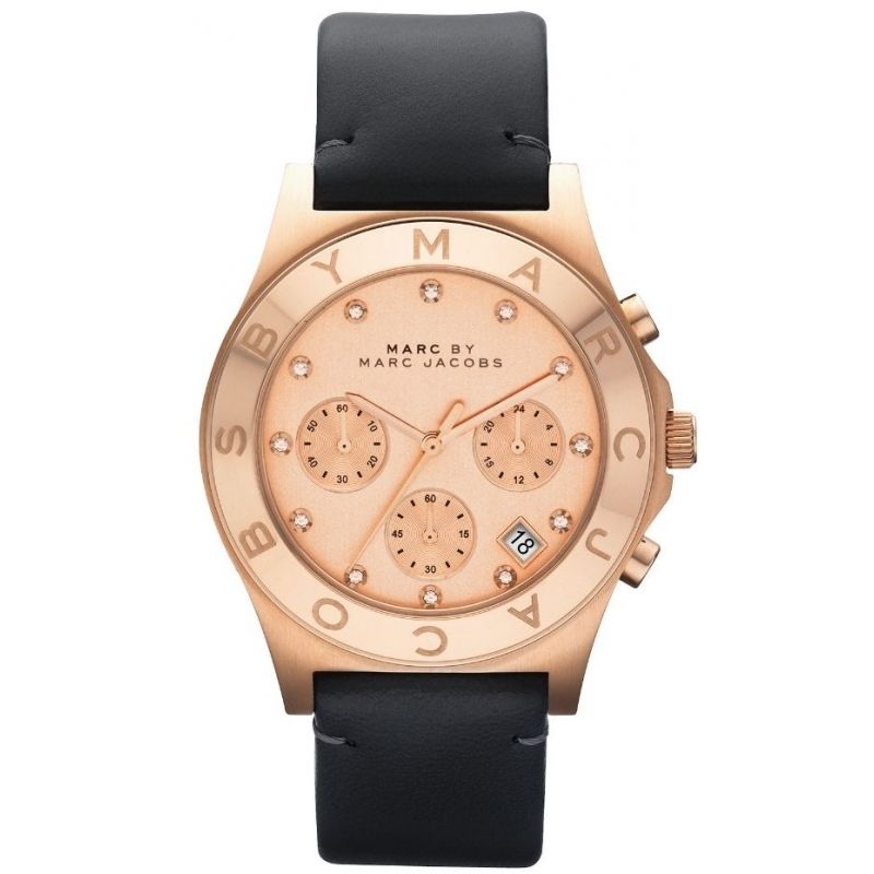 Marc Jacobs Ladies Rose Gold Grey Leather Chronograph Date Watch