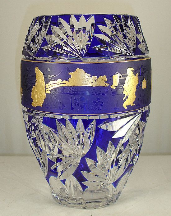  Lambert French Art Glass Vase H Lega 1978 Blue Japonesque Ledru