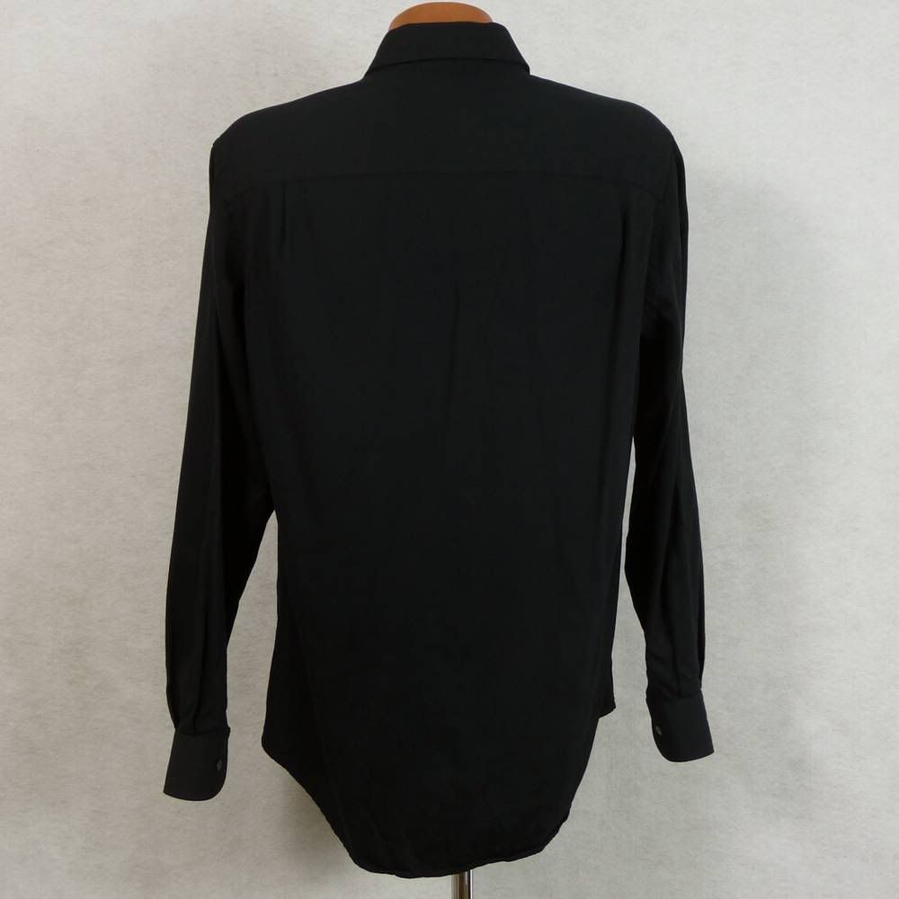 Axist Solid Black Stitched Pinstripe Modern Fit LS Button Shirt Mens M