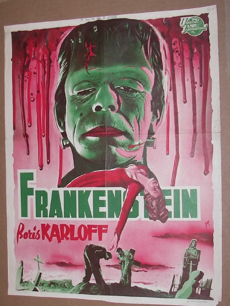 Frankenstein Boris Karloff 50s Belgian Poster Must See
