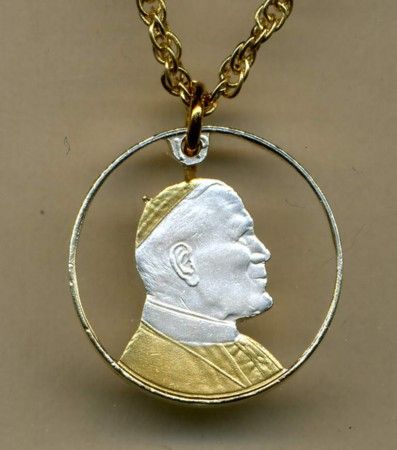 Gold Silver Cut Coin Pope John Paul II Bust Pendant