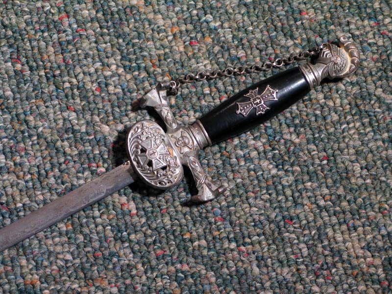 Antique Knights Templar Masonic Sword Skull Crossbones Etched Blade Wood Handle  