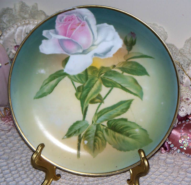 Selb Bavaria Vintage Plate with Gorgeous Pink Rose Green 8 3 8