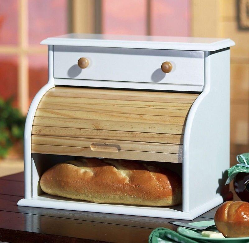New Country White Kitchen Bread Box with Drawer
