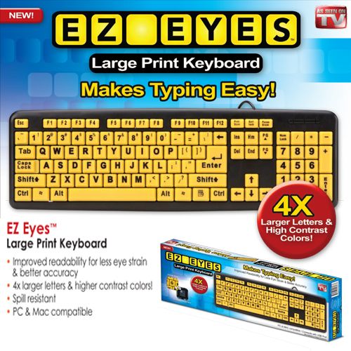 EZ EYES Large Print Keyboard 4x Larger MAKES TYPING EASIER As Seen On