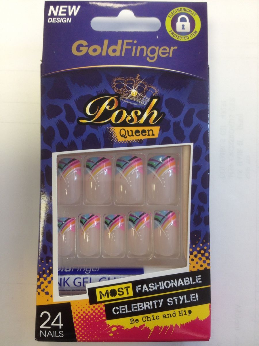 Kiss Gold Finger Losh Queen Nail GF78 24 Nails Glue on New Design