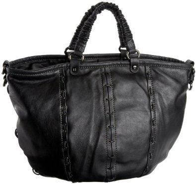 LUANA Luxurious Black Leather Borsa Anila Bucket Bag Purse Shopper