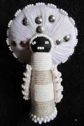 Beaded African Zulu Amachunu Matron Makoti Doll White Silver