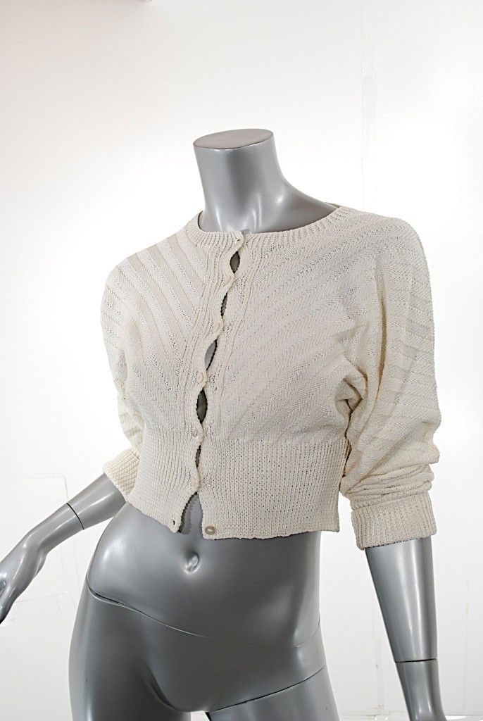 MARION FOALE Cream 100 Cotton Crop Cardigan Sweater Charming Hand Knit