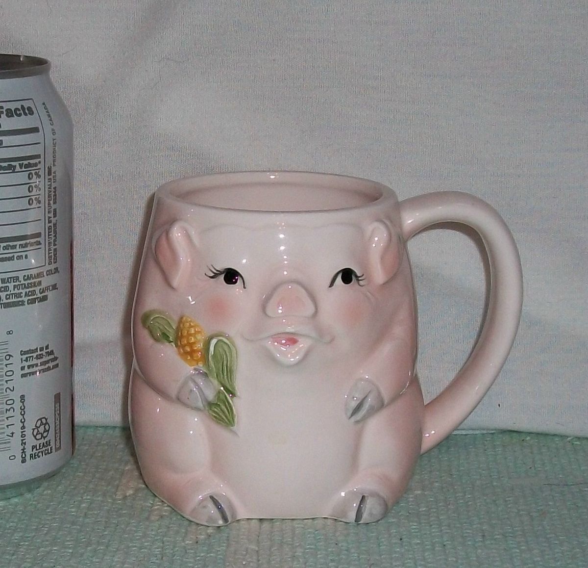Mary Ann Baker Pink Pig Holding Corn Ceramic Corn
