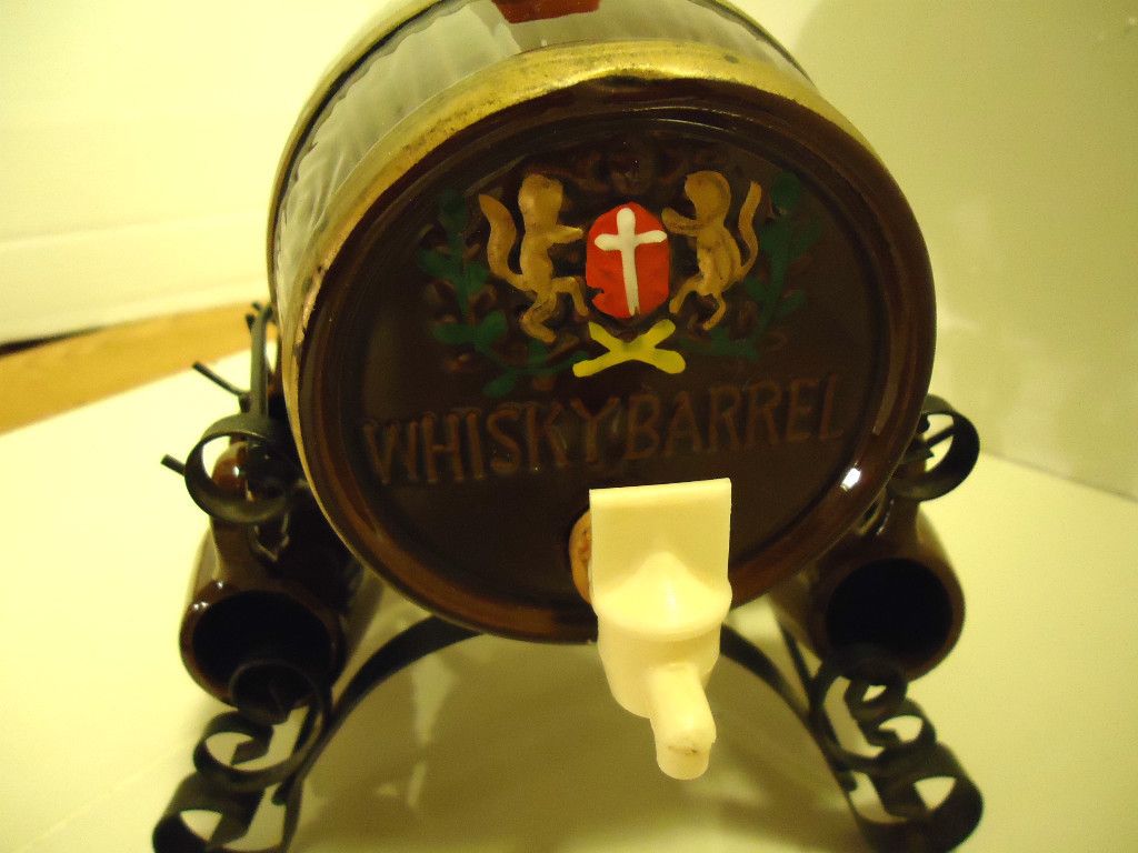 Barrel Whiskey Keg with Shot Glasses on Stand Made in Japan