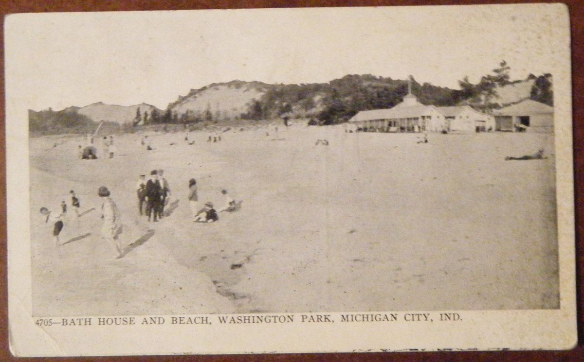 Michigan City in Bath House Beach Washington Park 1926 Postcard