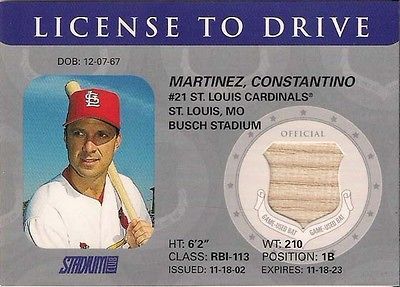 TINO MARTINEZ (CARDINALS) ; 2003 TOPPS LICENSE TO DRIVE GAME USED BAT