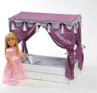 Canopy Bed with Trundle Bed for 18 Inch Dolls Like American Girl Dolls