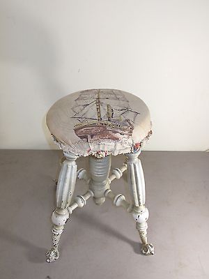 VINTAGE WOODEN PIANO STOOL w/METAL CLAWS & GLASS BALL FEET NICE SHIP