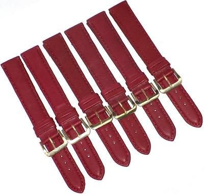 WHOLESALE LOT OF 6PCS.WATCH BANDS BURGUNDY GENUINE LEATHER EXTRA LONG