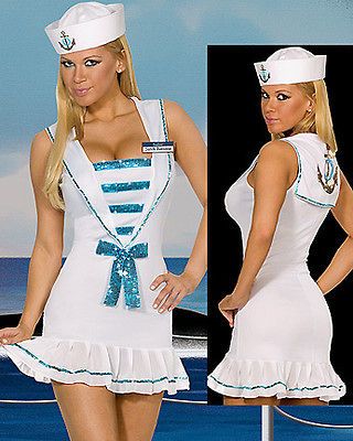Sexy Halloween Costume White&Blue Navy Sea Sailor Girl Cosplay Party